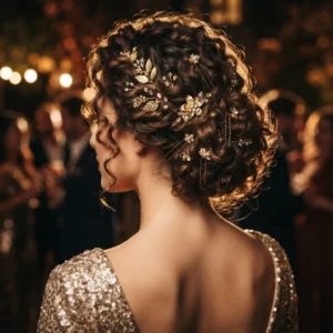 Curly Bun With Gold Accessories