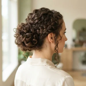 Curly Bun With Side Braid