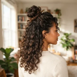 Half-Up Curly Bun