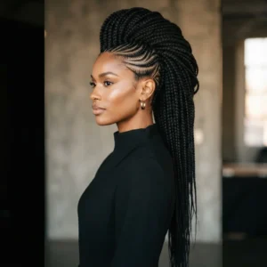 Long Feed-In Cornrow Mohawk