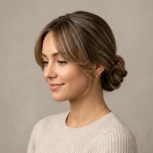 Low Bun With Curtain Bangs