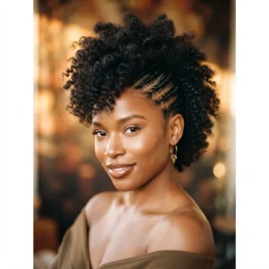 Natural Curls With Braided Mohawk Sides