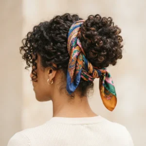 Scarf-Wrapped Curly Bun