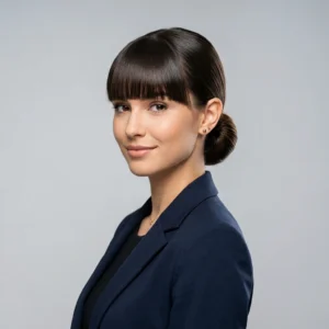 Sleek Low Bun With Straight Bangs