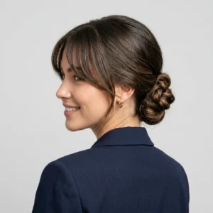 Twisted Low Bun With Soft Bangs